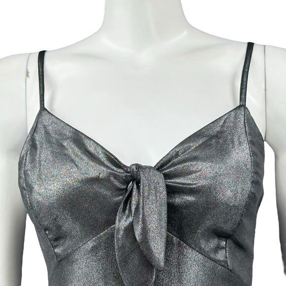 Topshop Dress Womens 4 Silver Shimmer Foil Mini Slip Holiday Babydoll Glam‎ Y2K - Picture 2 of 10
